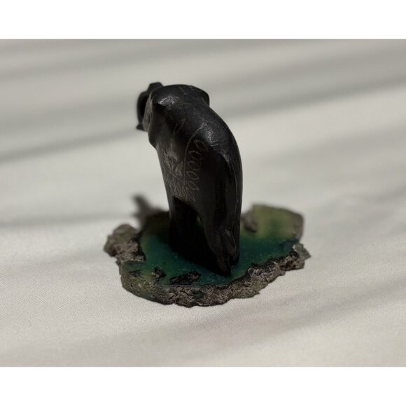 Hand Carved Stone Elephant Figurine Black Soapstone Animal Sculpture Decor - Picture 4 of 8